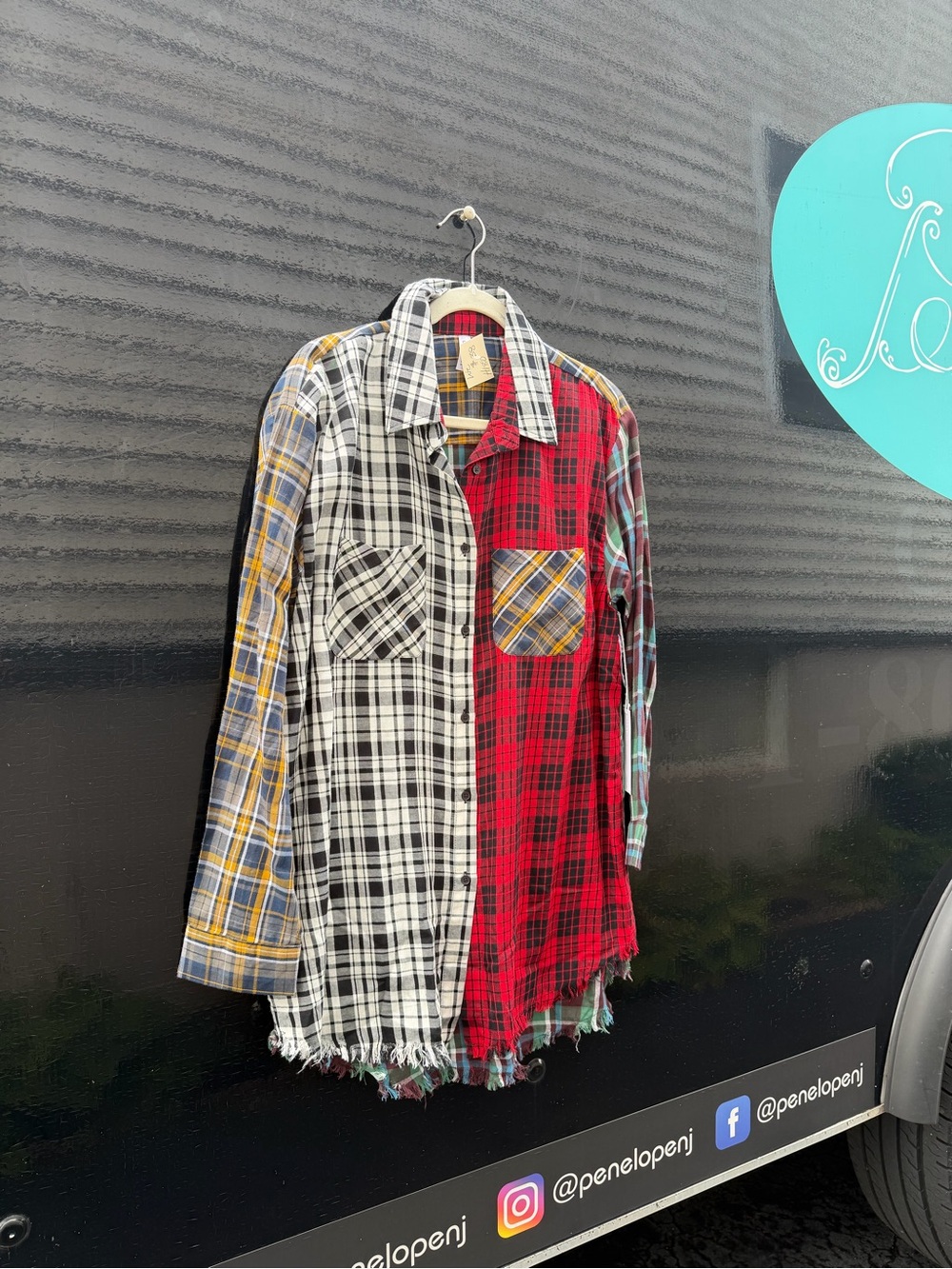 Patchwork Plaid Button-Up Shirt - Red, Black, White & Multicolor
